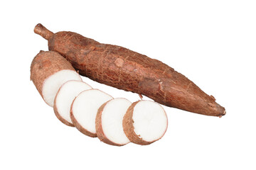 Whole cassava root with some cuts isolated transparent