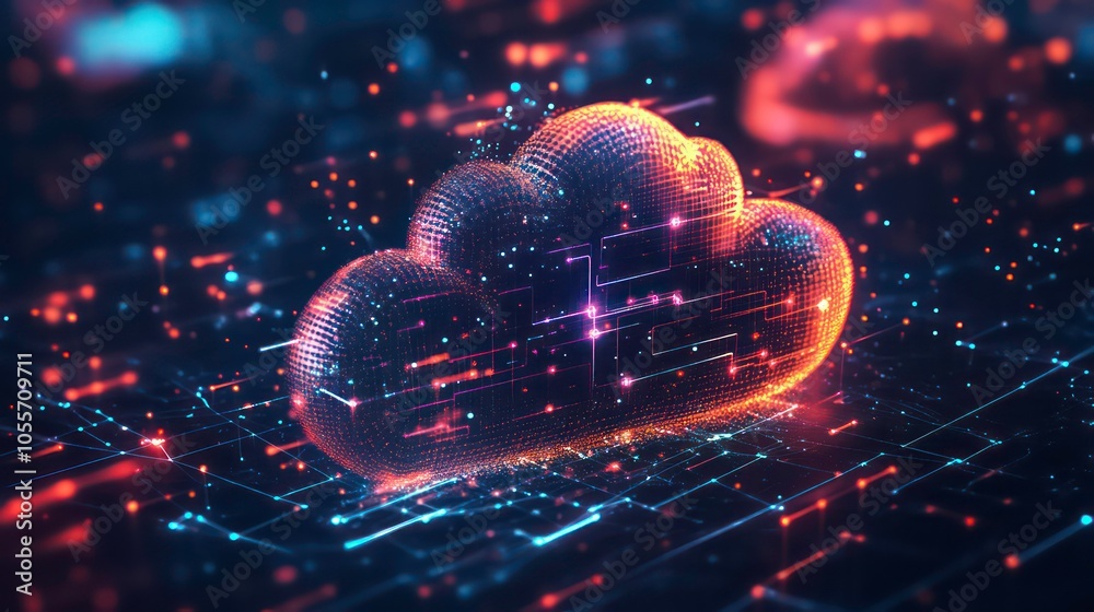 Poster A digital representation of a cloud symbolizing data storage and connectivity.