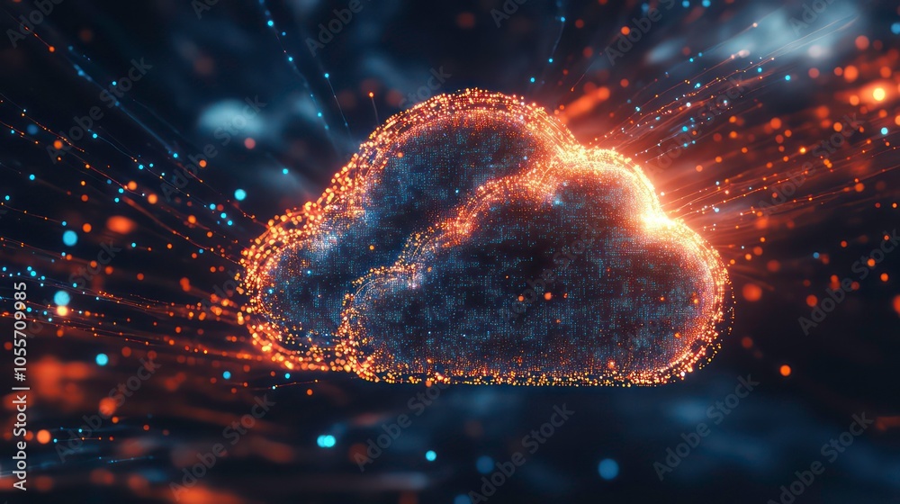 Poster a glowing, digital cloud symbolizing data storage and connectivity.