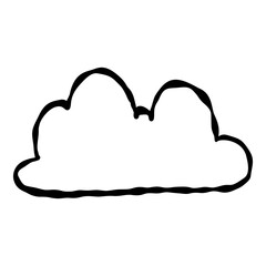 Outline hand painted cloud doodle PNG isolated shape. Hand drawn line shape. Simple stroke grunge icon. Minimalist cartoon playful shape logo