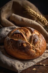 Loaf of bread is sitting on a table