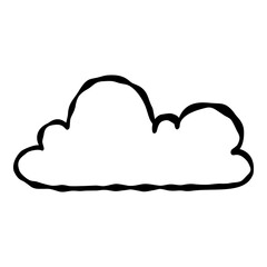 Outline hand painted cloud doodle PNG isolated shape. Hand drawn line shape. Simple stroke grunge icon. Minimalist cartoon playful shape logo