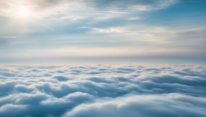 Blurred nature background of sky and mountains seen from a distance, perfect for creating an open and peaceful atmosphere.