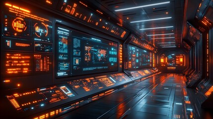 Advanced business setup in 2025 with smart screens professional team strategic discussion and futuristic workspace design