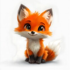 Obraz premium Cartoon baby fox with a bushy tail on a white background.