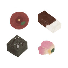 Wagashi, Japanese street food, Nerikiri, hand drawn set