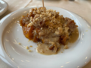Bolu Dessert Bolu Beyi with Pumpkin, Kadayif, Walnut and Tahini.