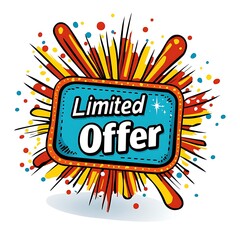 Cartoon price sticker with "Limited Time Offer" and a starburst design on a white background.