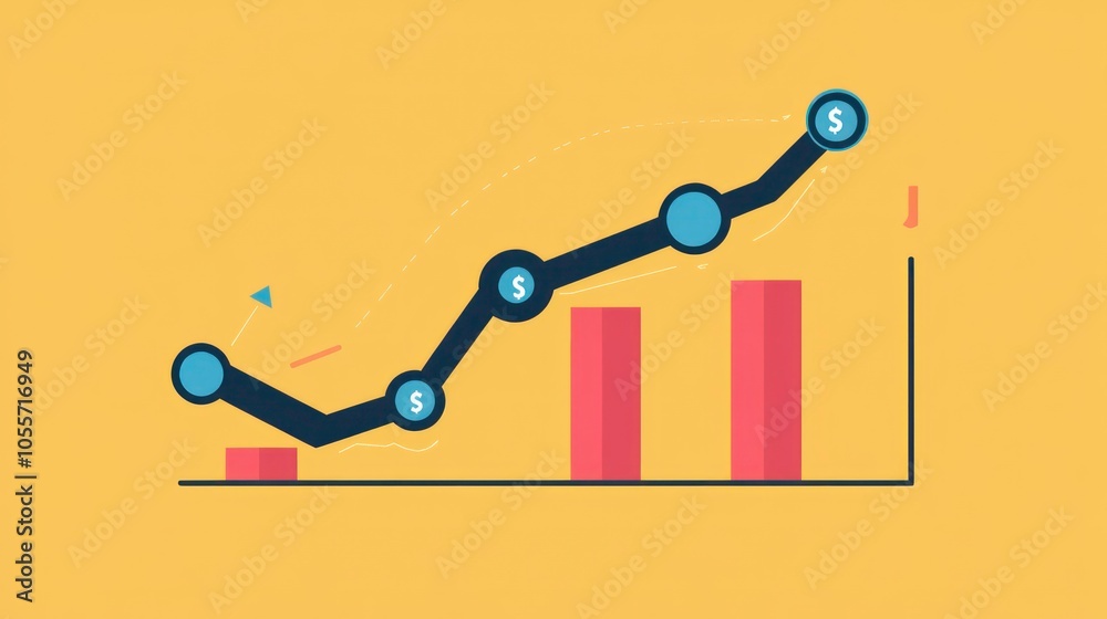 Poster A stylized graph showing financial growth with bars and a line chart.