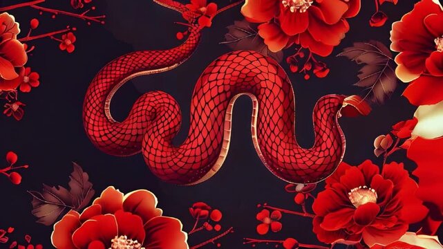A red tree snake is a symbol of the new year 2025 on a dark background