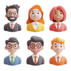 business people 3d faces avatars set on white background