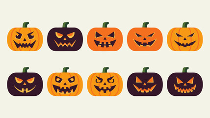 collection of Halloween pumpkin vector horror on white background
