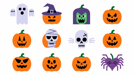 collection of Halloween pumpkin vector horror on white background
