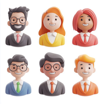 business people 3d faces avatars set on white background