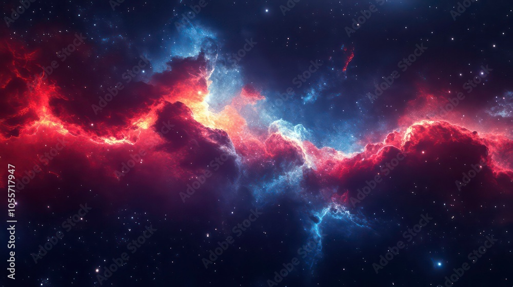 Poster a vibrant cosmic scene showcasing nebulae and stars in deep space.
