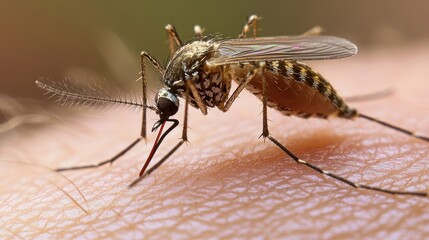 Close-up of a Mosquito Feeding on Human Skin
