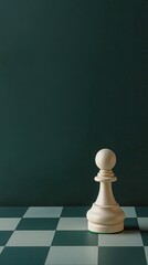 Single Chess Pawn on Dark Green Background with Copy Space