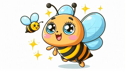 Cute Cartoon Bee with Big Eyes and Wings Flying