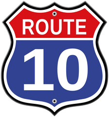 Route 10 road sign vector with transparent background