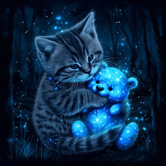 cat with a teddy bear