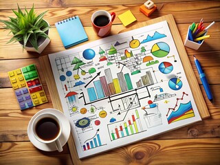 Aerial View of Business Strategy Doodles and Illustrations for Creative Planning and Innovation