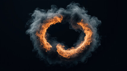 Circular flame ring with swirling smoke against a dark background, creating a dynamic and mystical visual effect.
