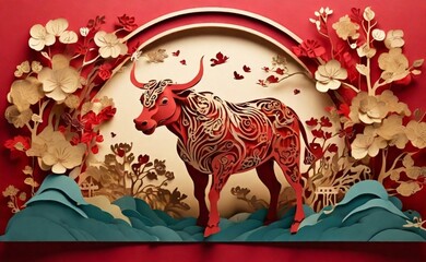 Paper cut out of a colorful cow