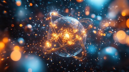 Electrons orbiting a nucleus in a physics model