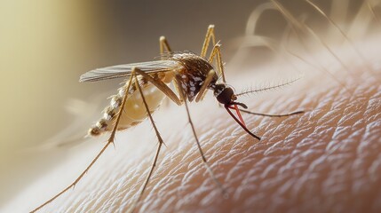 Closeup of a Mosquito Feeding on Human Skin