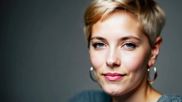 Portrait of a Happy Young Blonde Woman with Blue Eyes