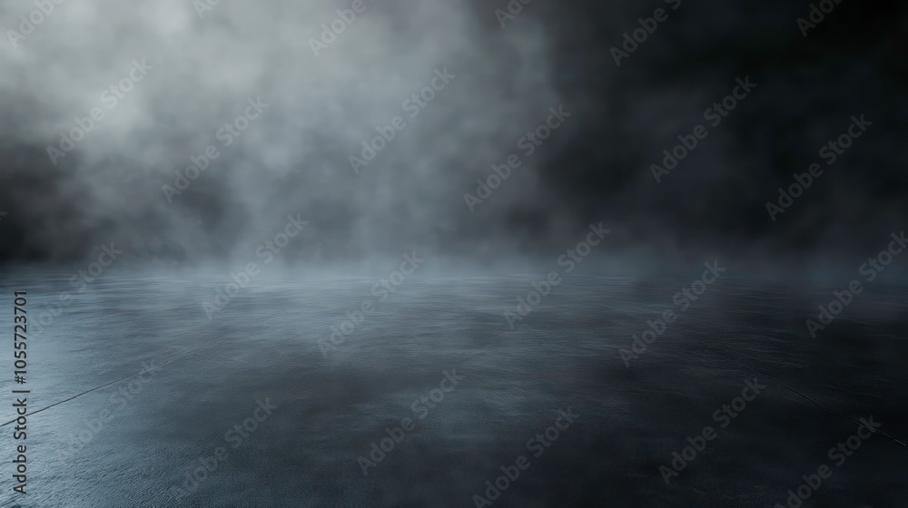 Poster A misty, dark space with a reflective surface, creating a moody atmosphere.