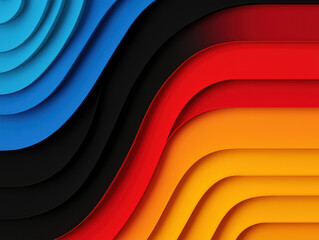 Abstract layered design featuring smooth, curved shapes in bold blue, black, red, and yellow tones, creating a dynamic, modern, and vibrant visual pattern.