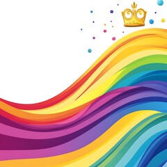 Cartoon rainbow-colored wave pattern with a gold crown on top on a white background.