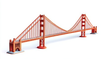 Golden Gate Bridge illustrated in vibrant shades of red and orange, showcasing iconic architecture, isolated on white