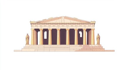 Fototapeta premium Iconic Acropolis in Athens illustrated with marble textures, symbolizing ancient Greek history, isolated on white