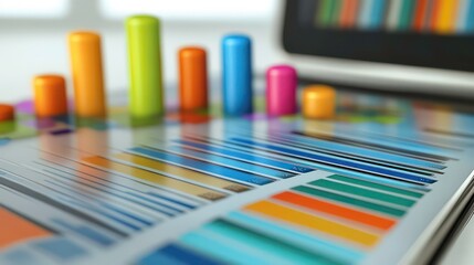 Colorful data visualization with graphs and charts on a digital interface.