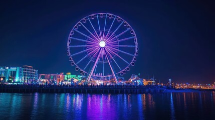 Colorful Ferris Wheel Illuminated at Night
