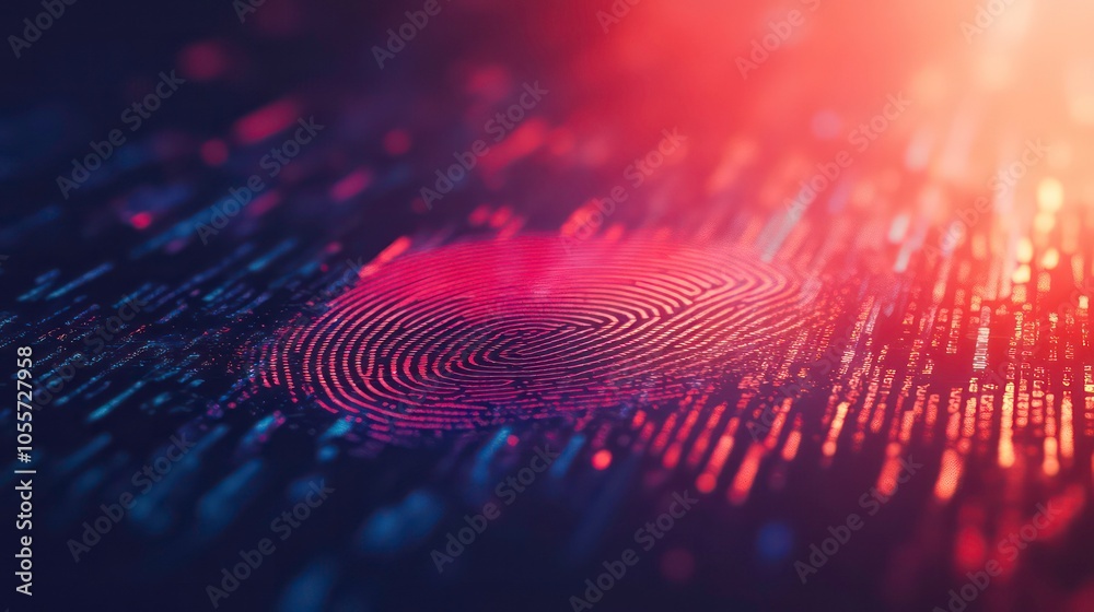 Poster Abstract digital fingerprint surrounded by flowing data streams, symbolizing security and identity.