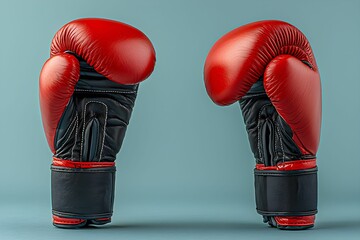 Boxing gloves displayed against a blue background in a sports setting