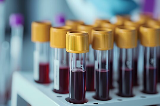 Blood samples in tubes for lab analysis at a facility