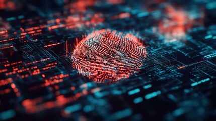 A digital fingerprint overlaid on a circuit-like background, symbolizing cybersecurity.