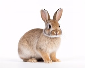 Obraz premium Cute Brown Rabbit Sitting on White Background