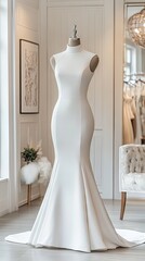 Elegant High Neck Mermaid Wedding Dress with Satin Fabric