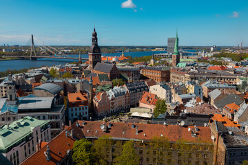 Obraz premium The view from the tower of St Peter's church in Riga, Latvia