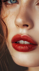 Close-up of Glossy Red Lips with Textured Detail