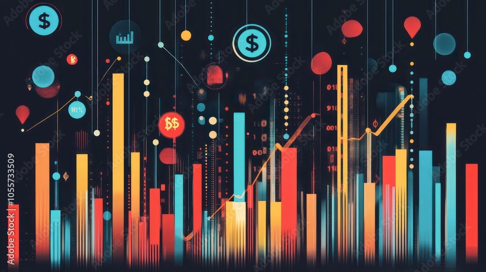 Poster a vibrant data visualization showcasing financial trends and metrics.