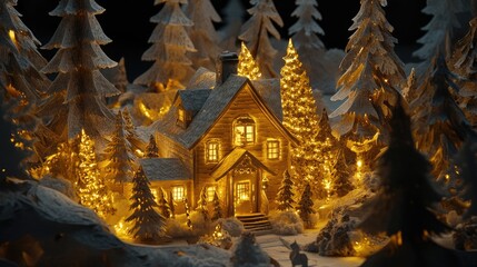 Fototapeta premium Cozy Cabin Decorated for Christmas Celebration
