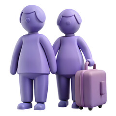 3d man with suitcase isolated on transparent background