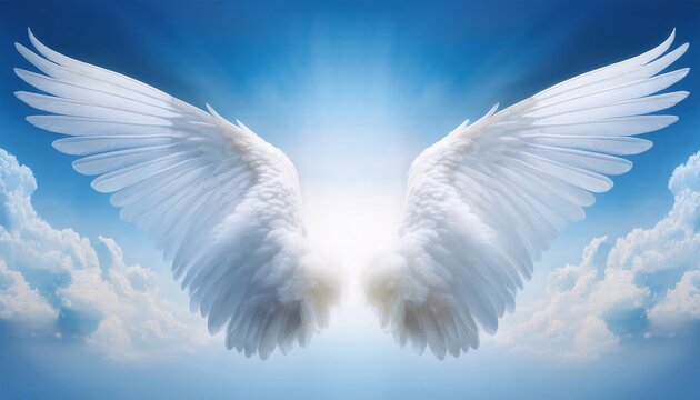 White wings of light - wings shape cloud providing a blue white calming blue background abstract