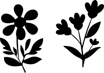 Flowers icons Set. Garden plant illustration signs. Beautiful symbols in Fill styles isolated on transparent background. Tiny Plant Clip Art Elegant Hand Drawn icon for wedding invitation and poster.